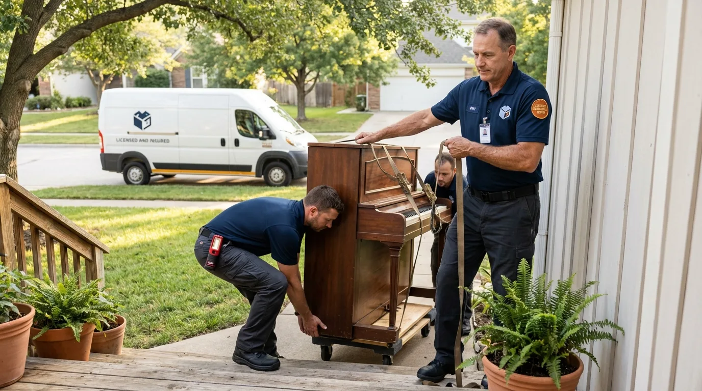 Licensed piano movers securing grand piano in Granger, WA